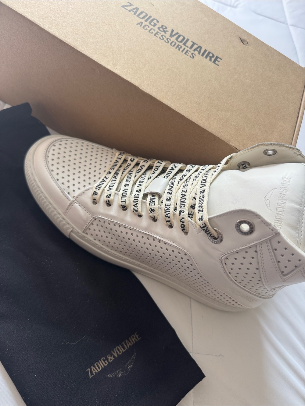 Zadig & Voltaire Cream High-Top Perforated Leather Sneaker